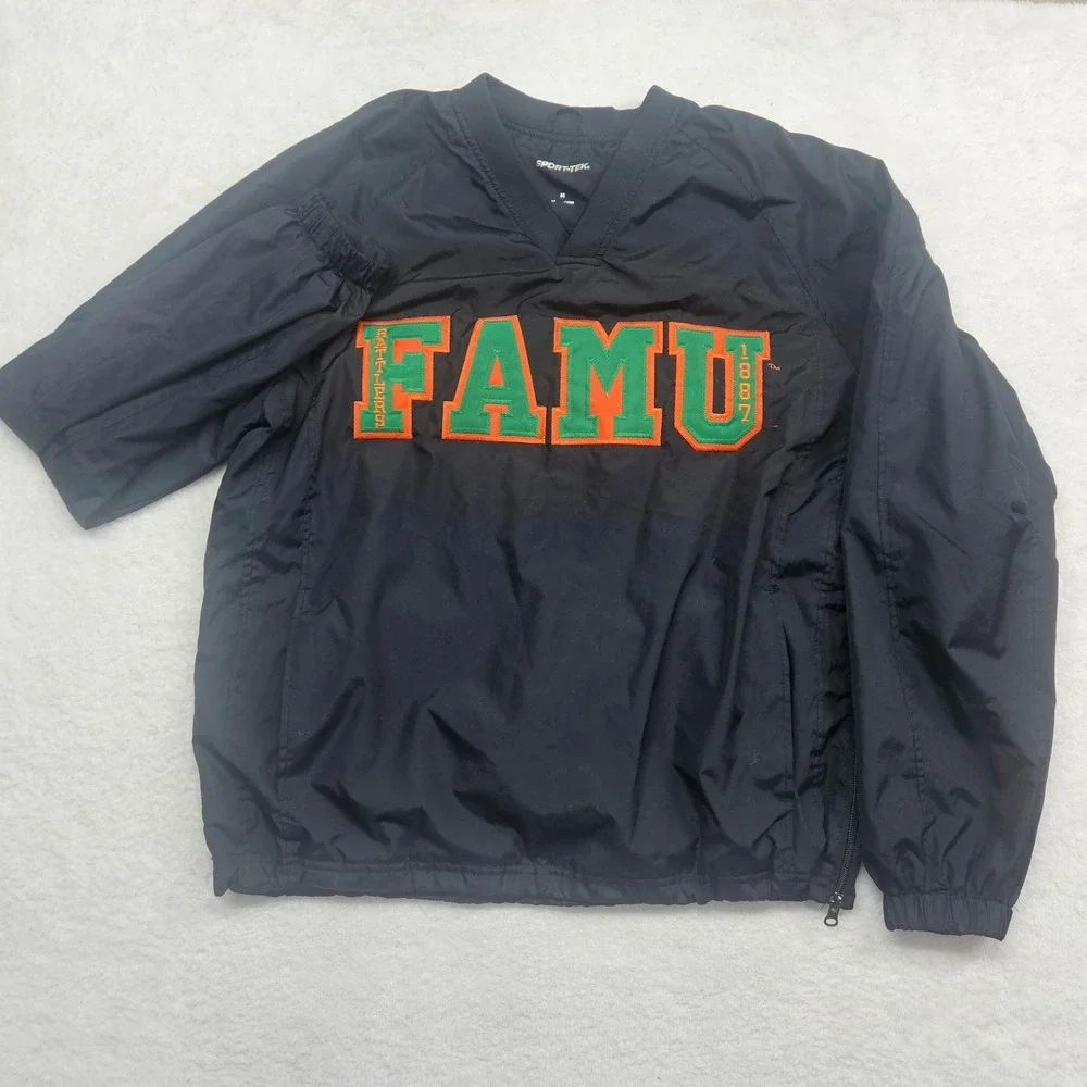Sport-Tek FAMU Florida A&M Rattlers Windbreaker V-Neck Pullover Black Sz Medium